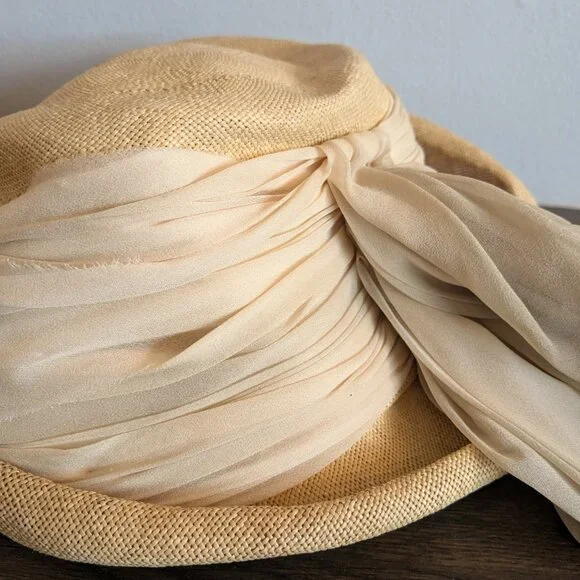 elsie lou originals vintage woven straw bucket hat 1940s 1950s - Picture 2 of 7